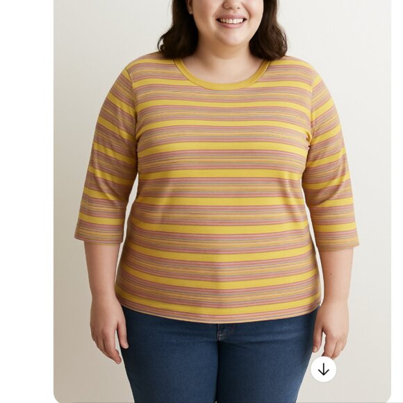Isaac Mizrahi Top Size 3X Tan Pink Yellow Striped 3/4 Sleeve Stretch Casual - Picture 1 of 8